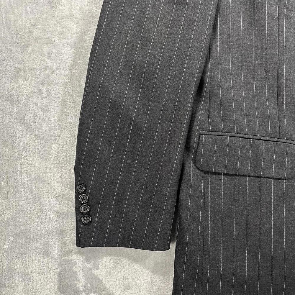 Vtg Burberrys Suit Jacket Men's 42 Regular Black Stripe Pure Wool 2 Button - Picture 3 of 14